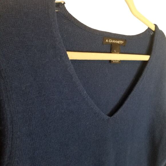 A Giannetti Womens Wool Angora V-Neck Sweater Sz L Minimalist Quiet Luxury Navy - Picture 5 of 7